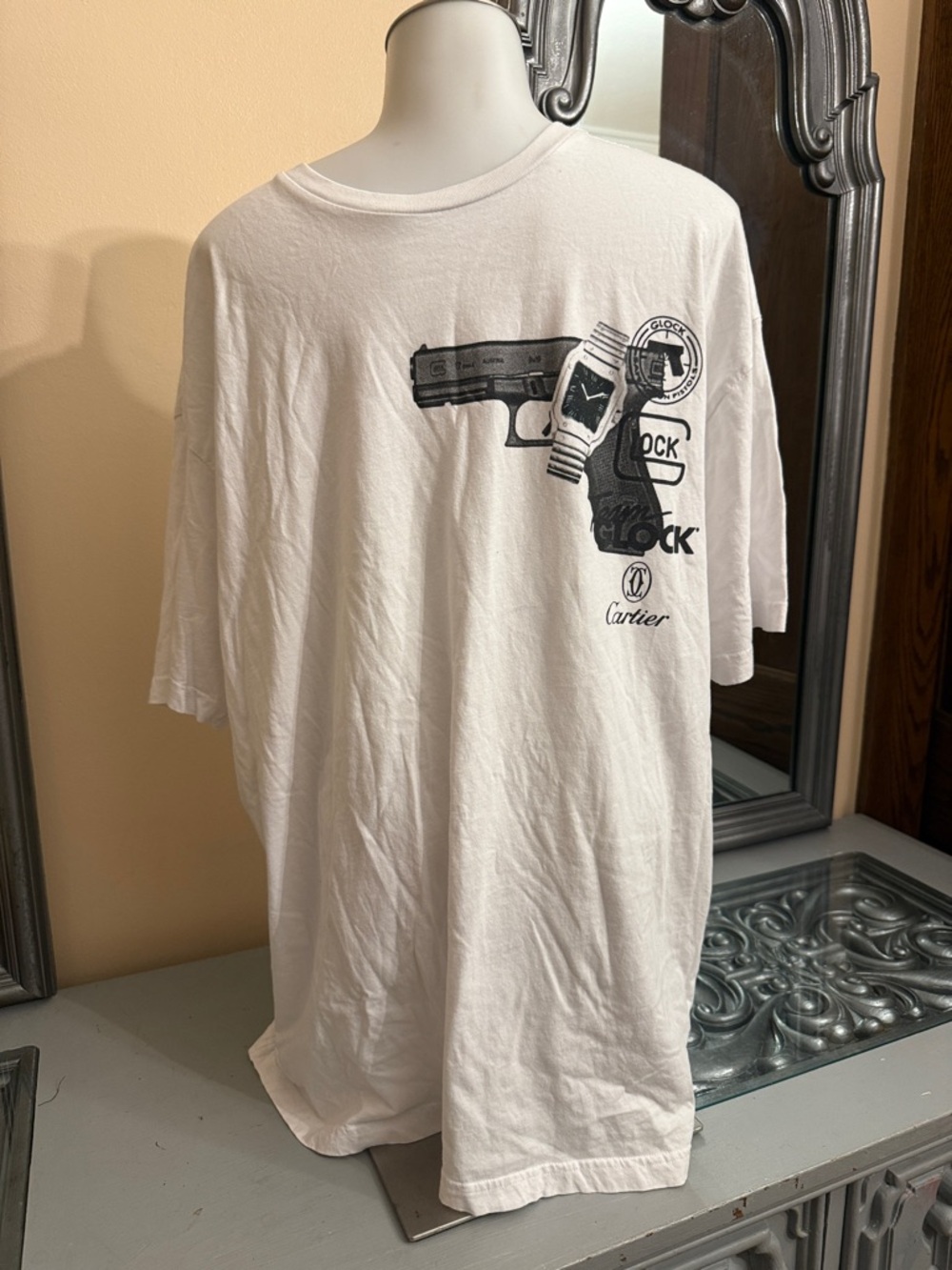 The Gun Shop 2X Glock Gun White Tee with Black Graphic Print